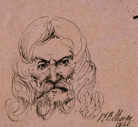 Skizze eines bärtigen Mannes mit langen Haaren